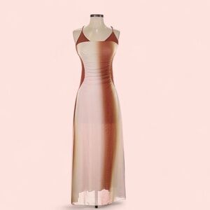 Ombre Peach and Rose Spaghetti-Strap Maxi Dress